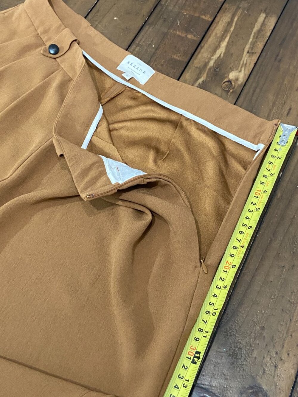 Sezane Dan Trousers Camel Tan Wide Leg High Waist Pleated Pants 44 US 12 - Picture 9 of 11